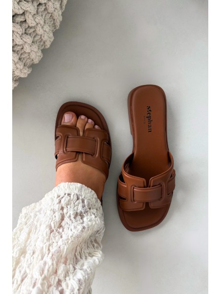 Klapki Damskie Na Płaskim Obcasie Camel Lorania