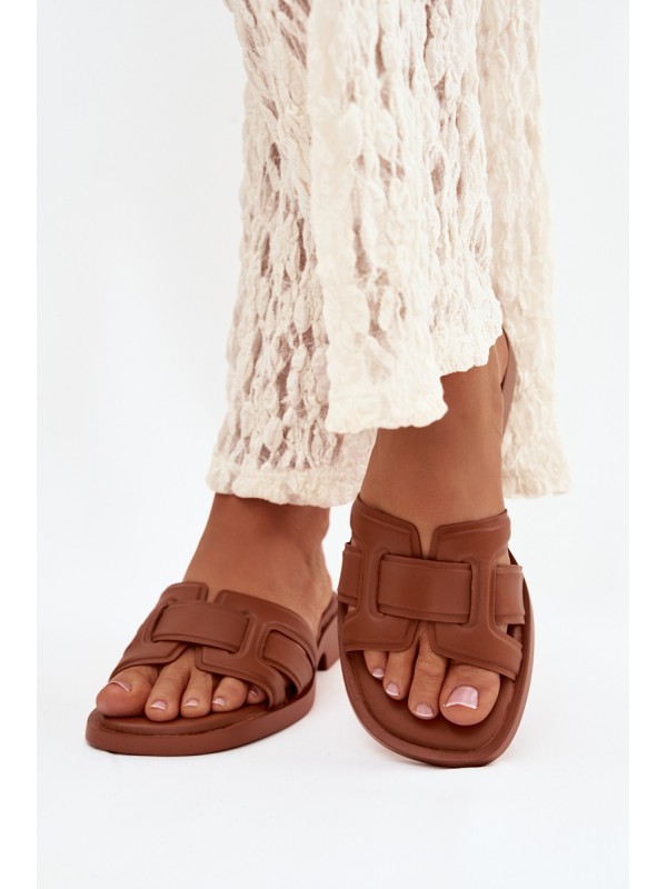 Klapki Damskie Na Płaskim Obcasie Camel Lorania