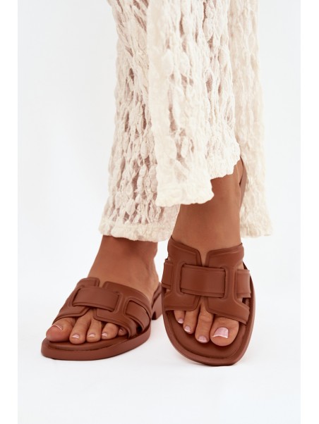 Klapki Damskie Na Płaskim Obcasie Camel Lorania