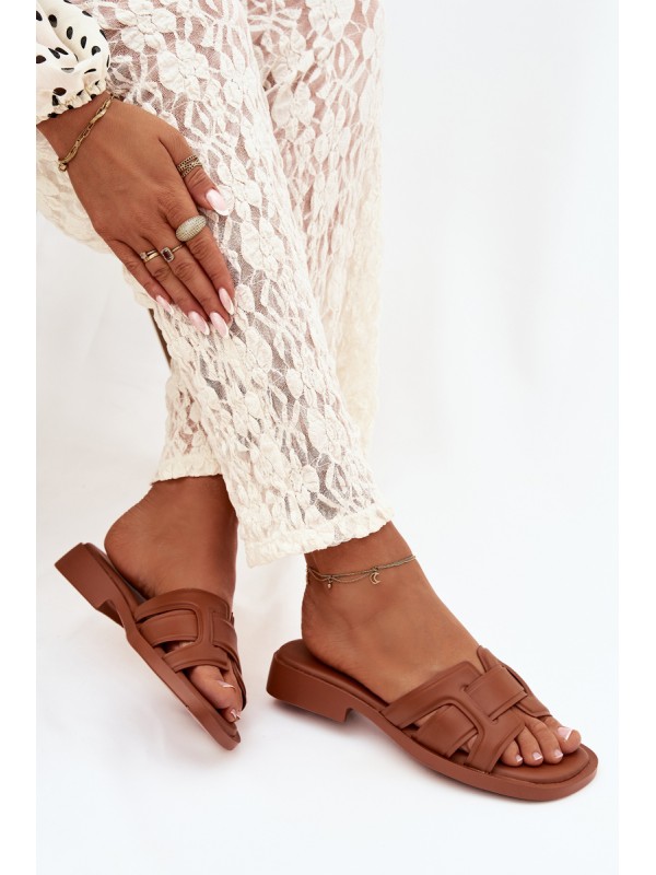 Klapki Damskie Na Płaskim Obcasie Camel Lorania