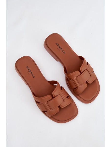 Klapki Damskie Na Płaskim Obcasie Camel Lorania