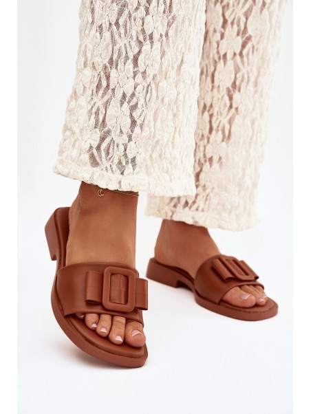 Women's Flat Sandals with Buckle Camel Melivra