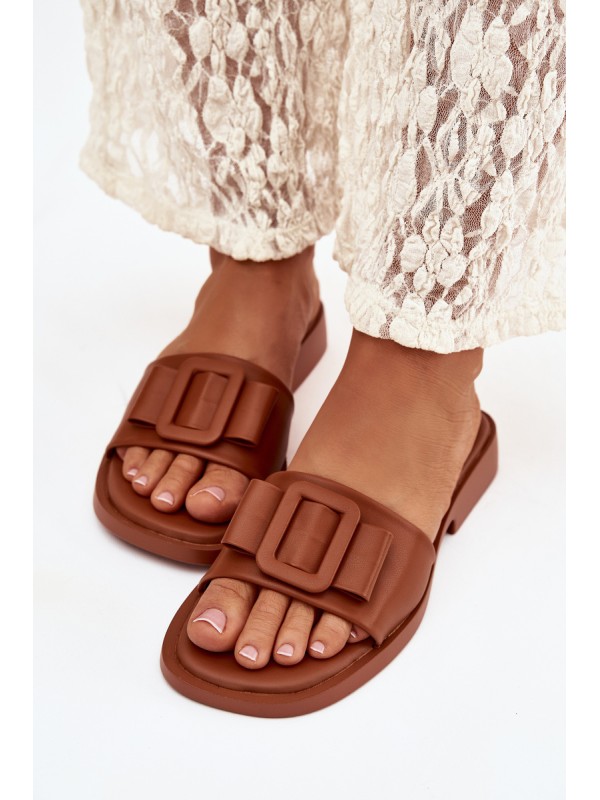 Women's Flat Sandals with Buckle Camel Melivra