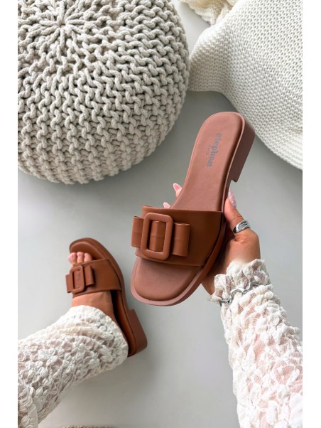 Women's Flat Sandals with Buckle Camel Melivra