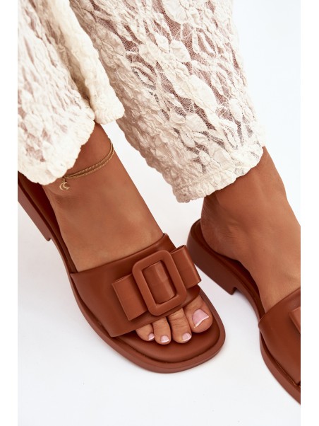 Women's Flat Sandals with Buckle Camel Melivra