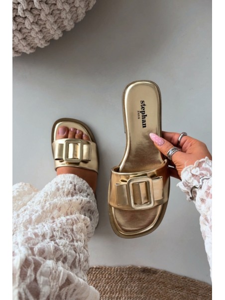 Women's Flat Sandals with Gold Buckle Melivra