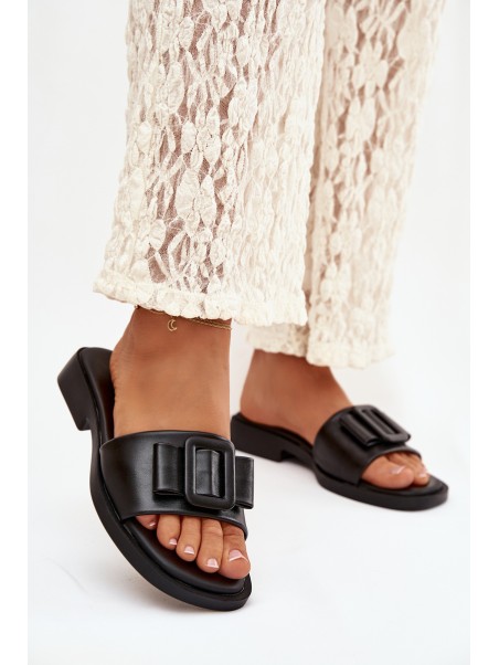 Women's Flat Sandals with Buckle Black Melivra