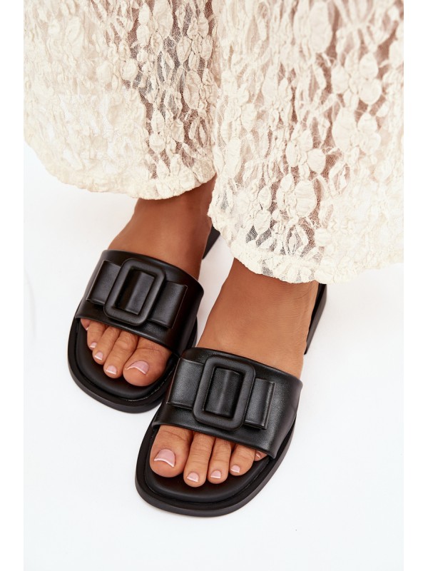 Women's Flat Sandals with Buckle Black Melivra