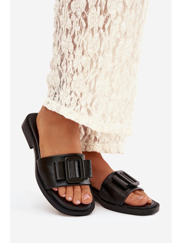 Women's Flat Sandals with Buckle Black Melivra