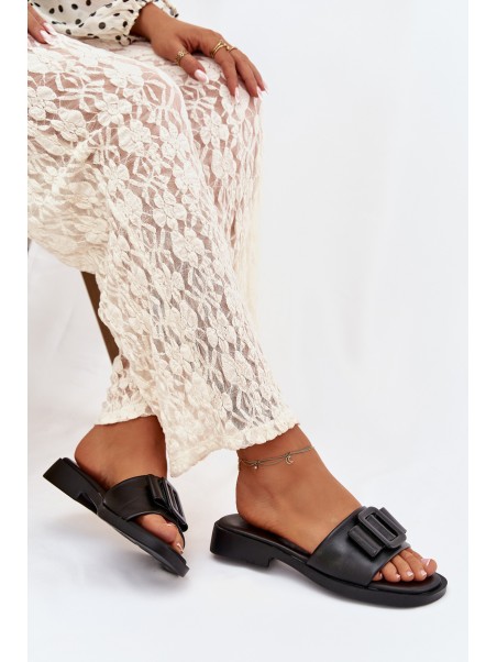 Women's Flat Sandals with Buckle Black Melivra