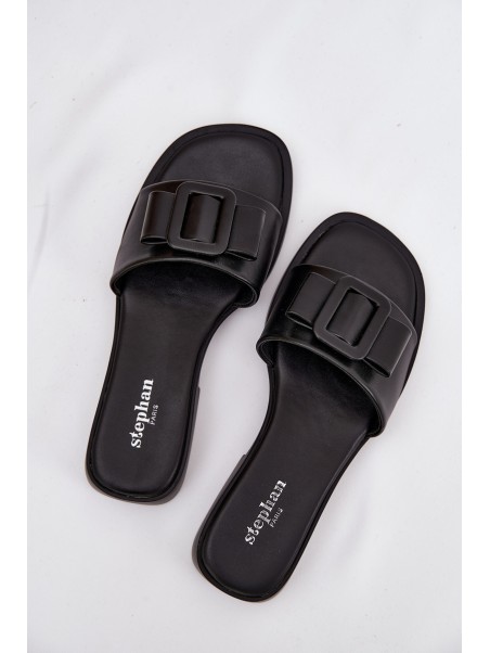 Women's Flat Sandals with Buckle Black Melivra