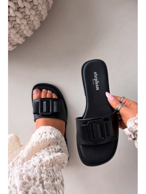 Women's Flat Sandals with Buckle Black Melivra