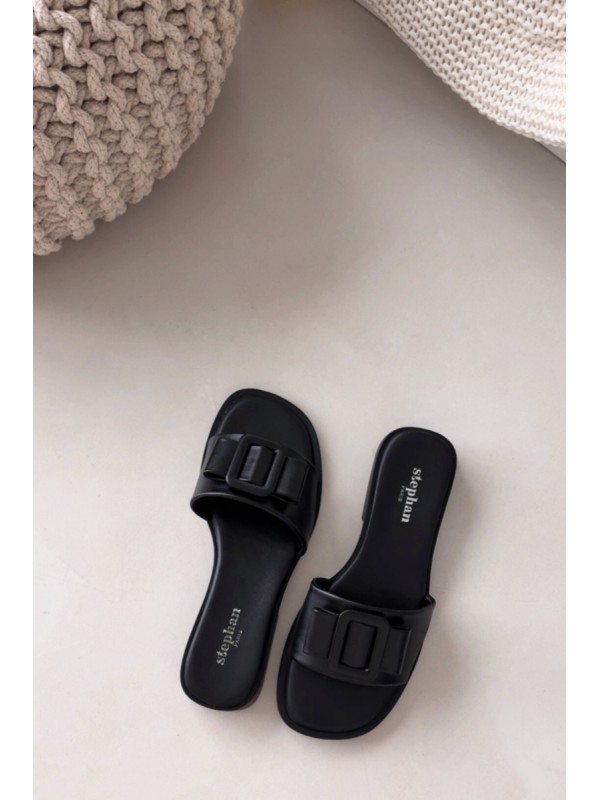 Women's Flat Sandals with Buckle Black Melivra
