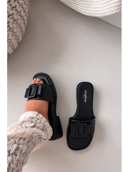 Women's Flat Sandals with Buckle Black Melivra