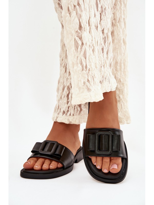 Women's Flat Sandals with Buckle Black Melivra