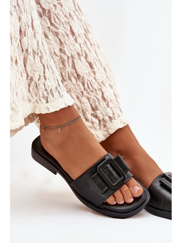 Women's Flat Sandals with Buckle Black Melivra