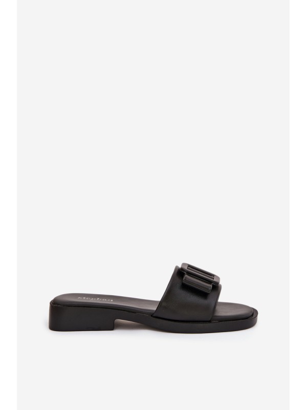 Women's Flat Sandals with Buckle Black Melivra
