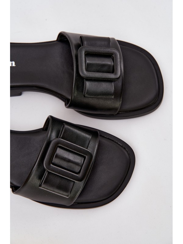 Women's Flat Sandals with Buckle Black Melivra