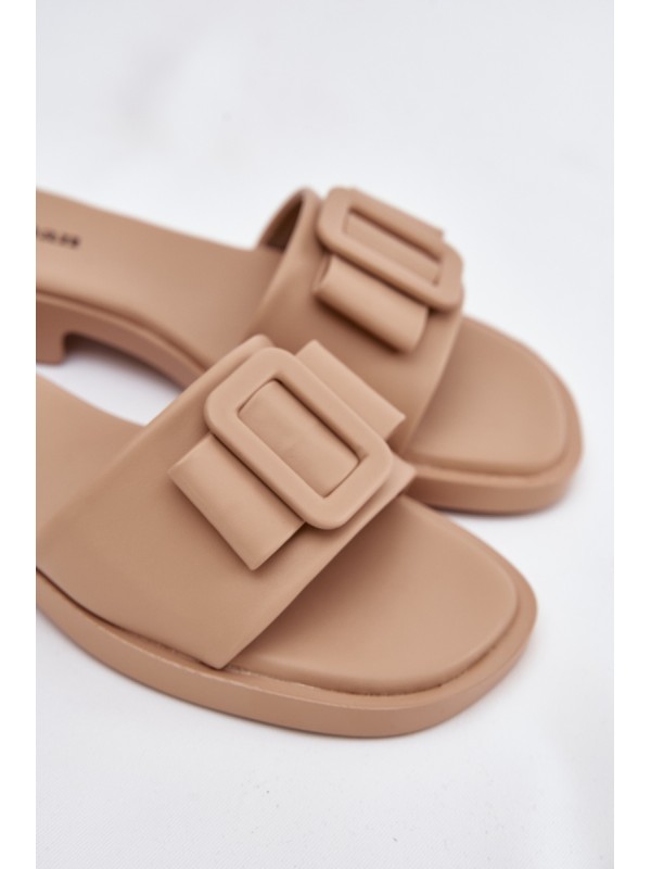 Women's flat sandals with buckle beige Melivra