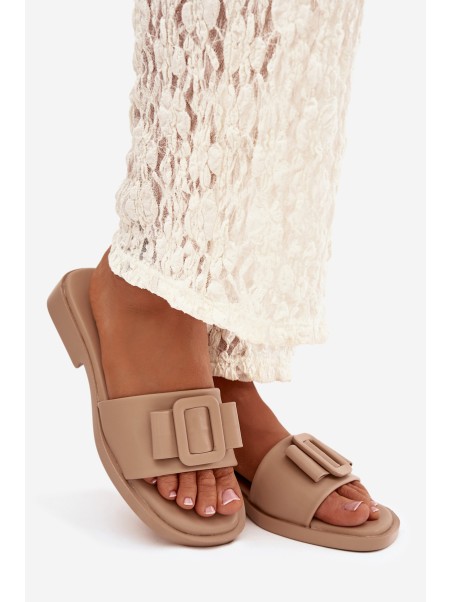 Women's flat sandals with buckle beige Melivra