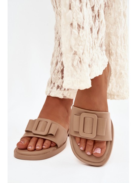 Women's flat sandals with buckle beige Melivra