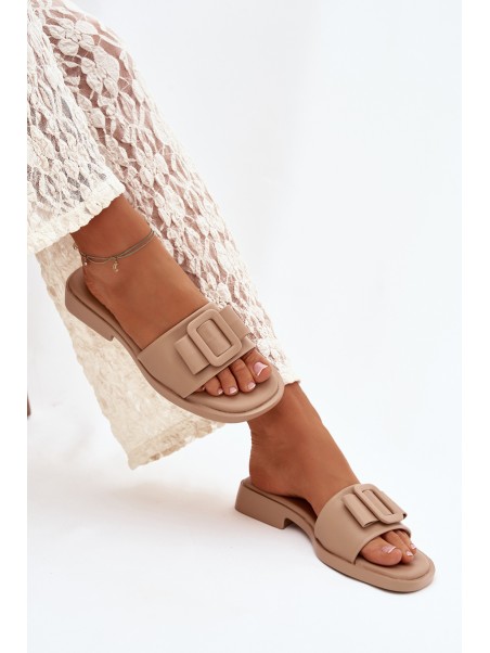 Women's flat sandals with buckle beige Melivra