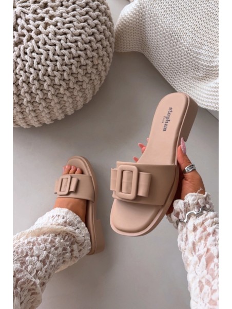 Women's flat sandals with buckle beige Melivra