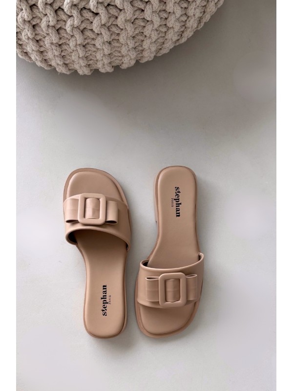 Women's flat sandals with buckle beige Melivra