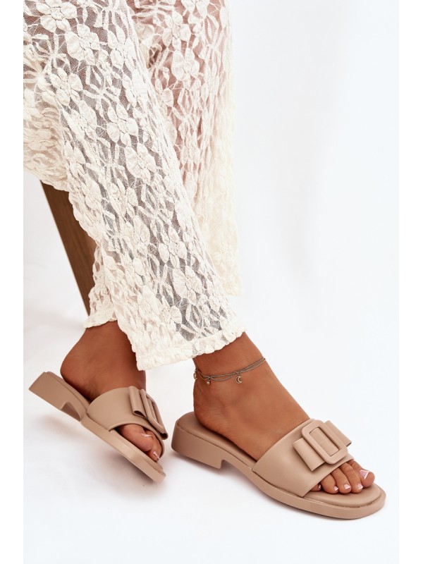 Women's flat sandals with buckle beige Melivra