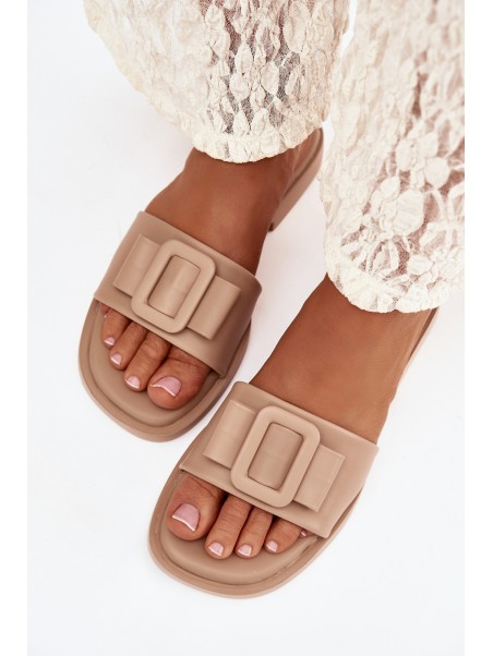 Women's flat sandals with buckle beige Melivra