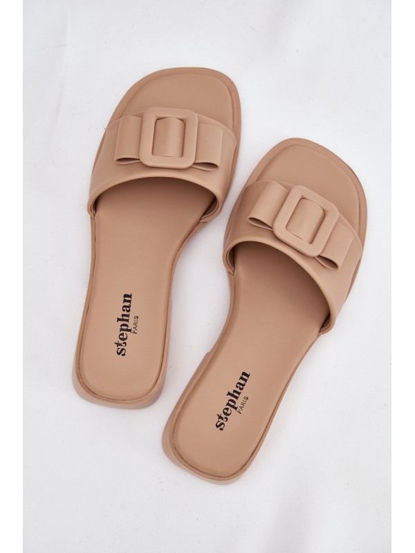 Women's flat sandals with buckle beige Melivra