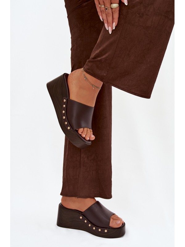 Women's Platform Slides with Gold Studs Chocolate Arionne