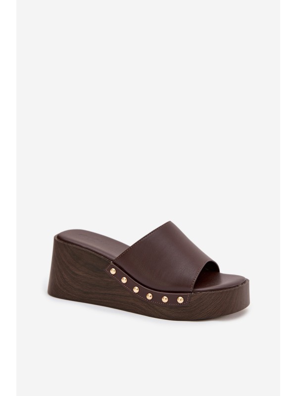 Women's Platform Slides with Gold Studs Chocolate Arionne