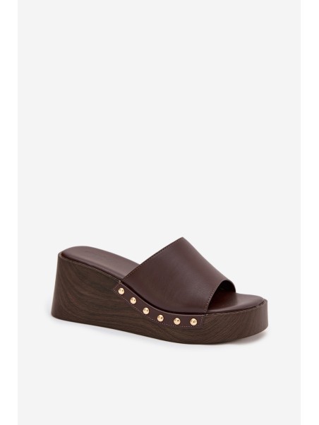 Women's Platform Slides with Gold Studs Chocolate Arionne