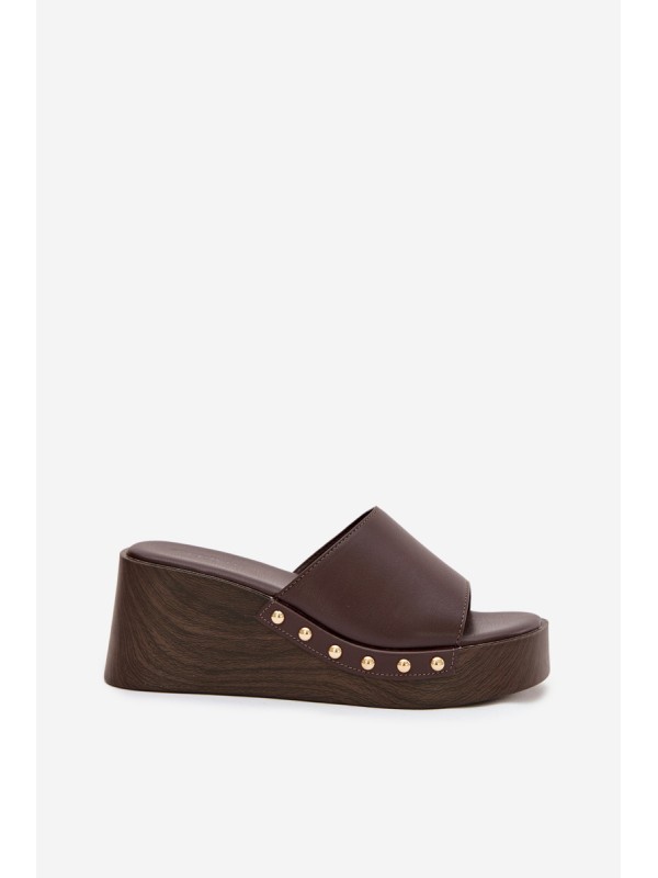 Women's Platform Slides with Gold Studs Chocolate Arionne
