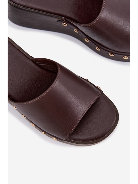 Women's Platform Slides with Gold Studs Chocolate Arionne