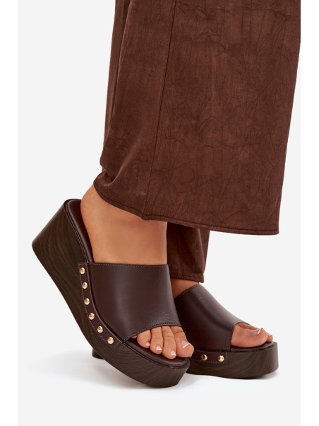 Women's Platform Slides with Gold Studs Chocolate Arionne