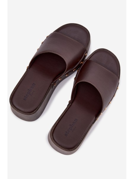 Women's Platform Slides with Gold Studs Chocolate Arionne