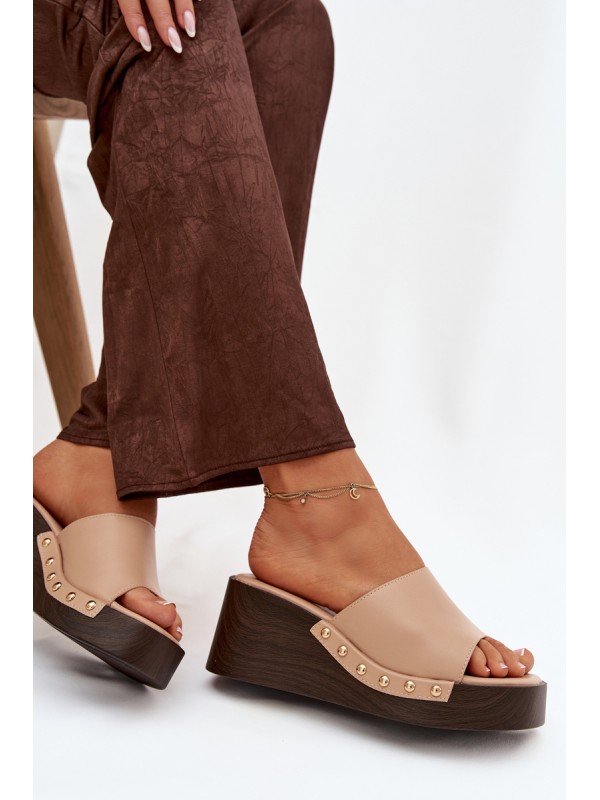 Women's Platform Sandals with Gold Studs Beige Arionne