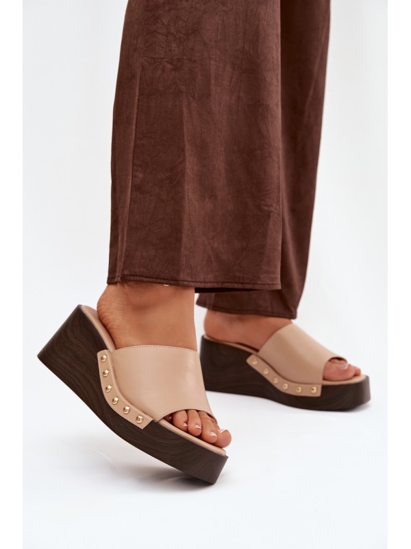 Women's Platform Sandals with Gold Studs Beige Arionne 2