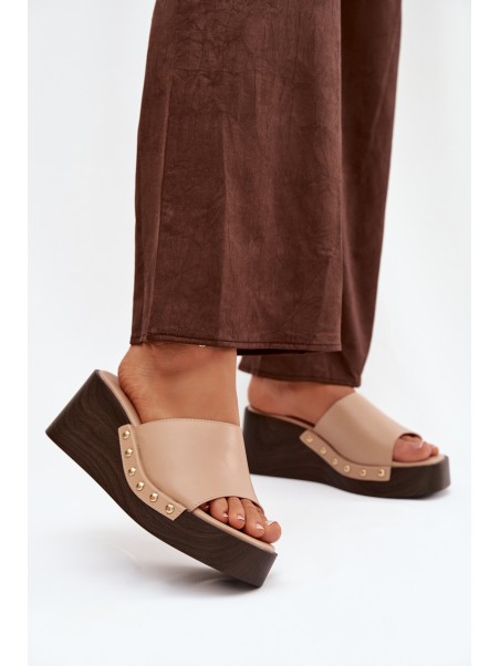 Women's Platform Sandals with Gold Studs Beige Arionne