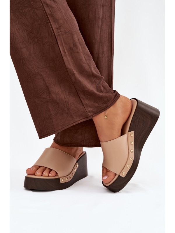 Women's Platform Sandals with Gold Studs Beige Arionne