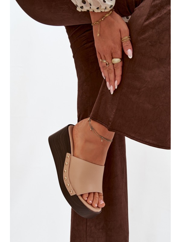 Women's Platform Sandals with Gold Studs Beige Arionne