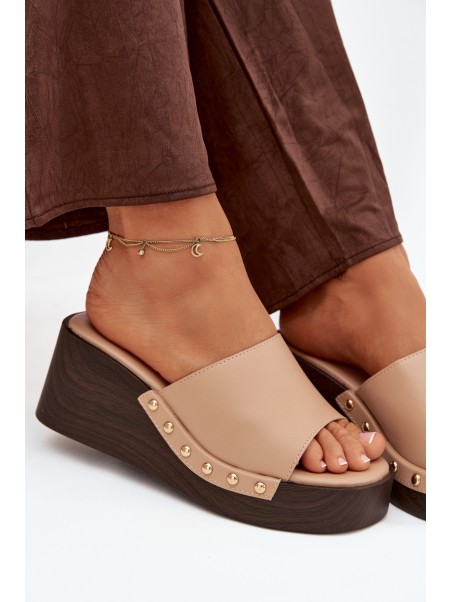 Women's Platform Sandals with Gold Studs Beige Arionne