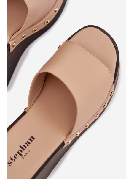 Women's Platform Sandals with Gold Studs Beige Arionne