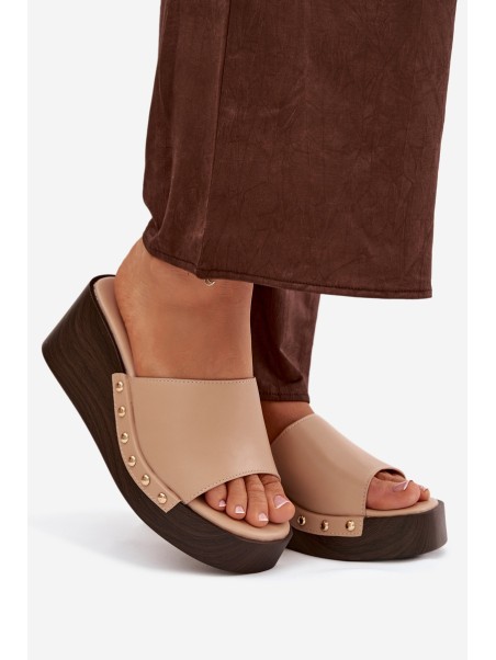 Women's Platform Sandals with Gold Studs Beige Arionne