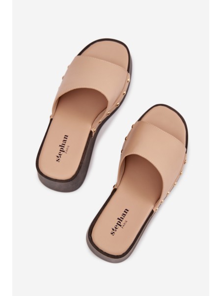 Women's Platform Sandals with Gold Studs Beige Arionne