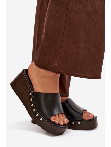 Women's Platform Flip Flops with Gold Studs Black Arionne