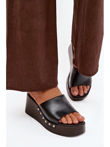 Women's Platform Flip Flops with Gold Studs Black Arionne