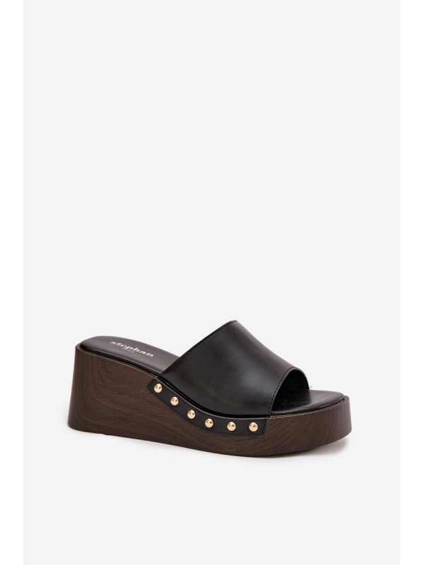 Women's Platform Flip Flops with Gold Studs Black Arionne